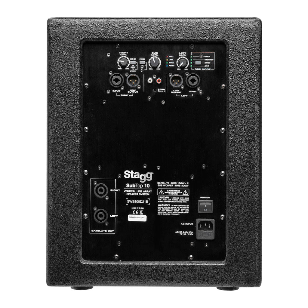 Stagg speaker set with 1 X 200-Watt 10" Subwoofer and 2 X 100-Watt 5.25" Satellites