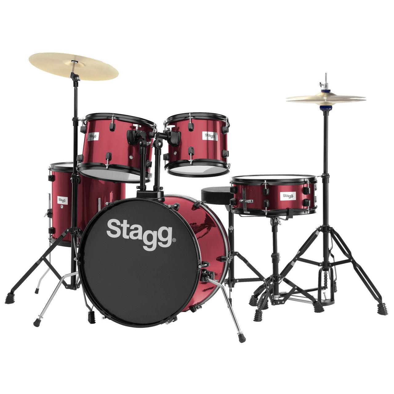 Stagg 5-Piece, 20" Drum Kit Complete with Hardware and Cymbals, Wine Red