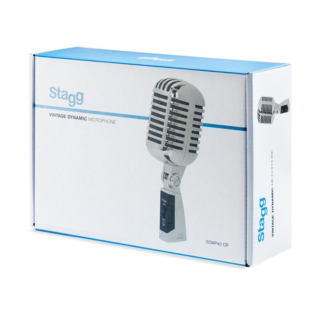 Stagg SDMP40 CR – 50’er-stil dynamisk mikrofon med XLR-kabel og holder