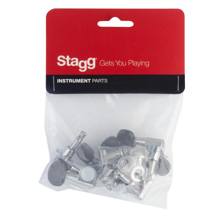 Stagg SP-MHWS-CHBB 2 X 3 mekanikker til western guitar, chrome med sort knap