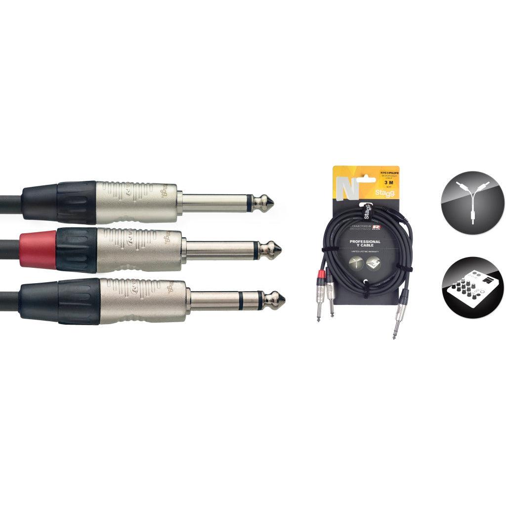 Stagg Y-kabel, stereo han jack til 2 x mono han jack