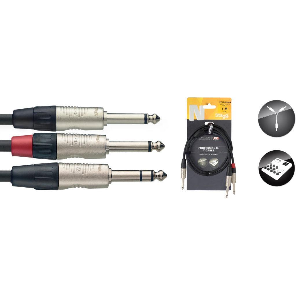 Stagg Y-kabel, stereo han jack til 2 x mono han jack
