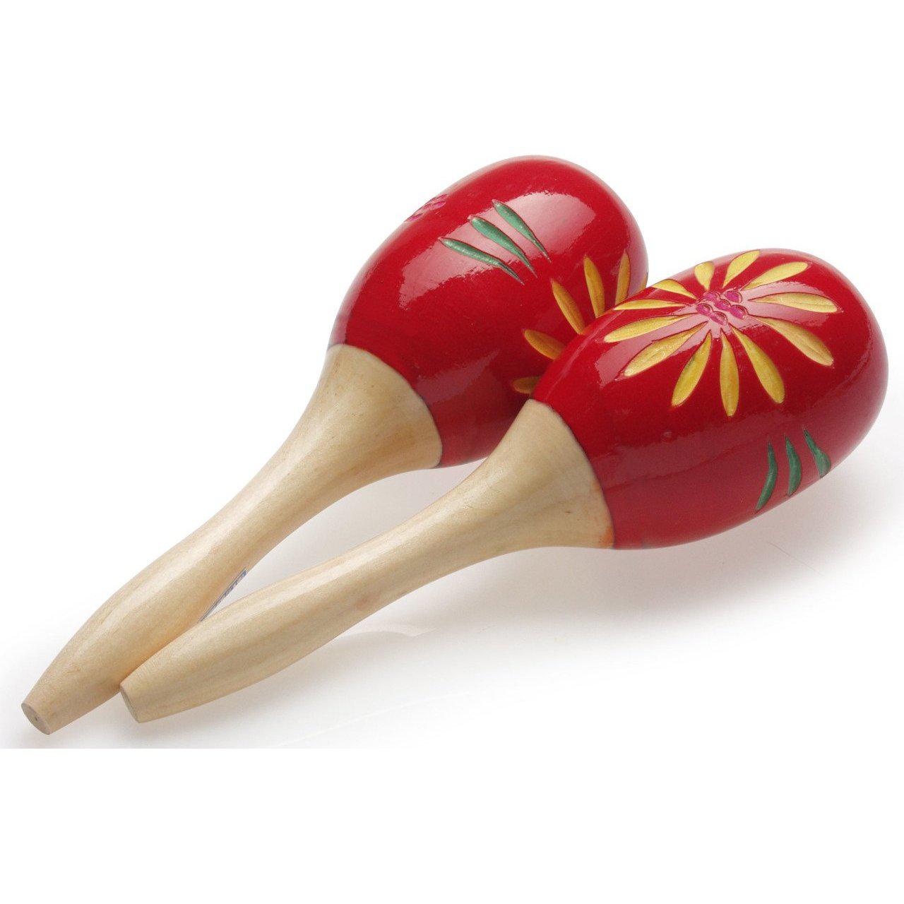 Stagg wooden maracas, Floral motif, red 16 cm
