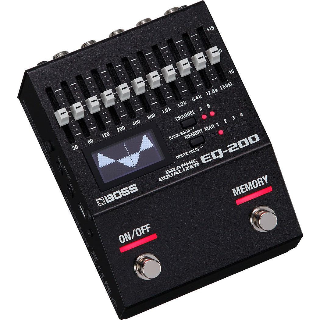 Sort grafisk equalizer pedal med justerbare frekvensbjælker og digitalt display