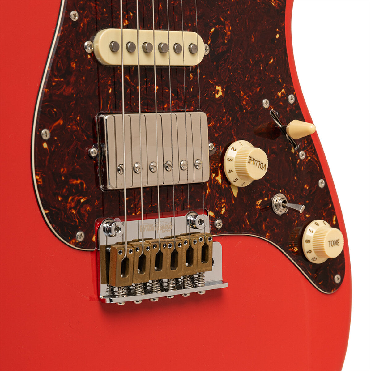 Crafter CREMA SVVSR VR – S-style elguitar HSS med gigbag (Vintage Red)
