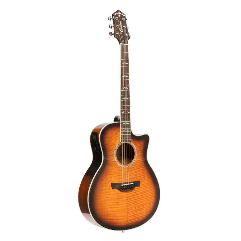 Crafter E/A mini jumbo guitar, Flamed Maple Sunburst