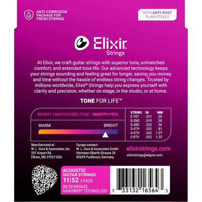 Elixir Nanoweb western-guitar strenge - 3 packs