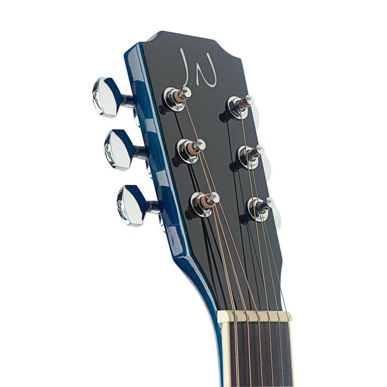 J.N Guitars BES-A TBB Transparent blueburst auditorium guitar m/massiv gran dæk
