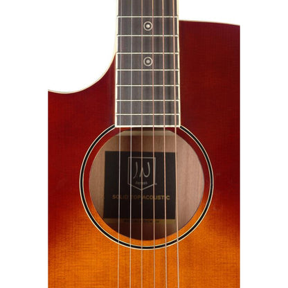 JN Guitars BES-ACE DCB LH Dark cherryburst acoustic-electric auditorium guitar with solid spruce top, left-handed, Bessie