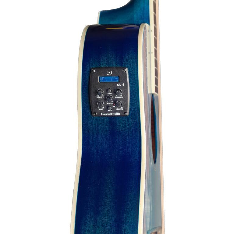 J.N Guitars BES-ACE TBB Transparent blueburst auditorium guitar m/massiv gran dæk og B-Band Pick-Up