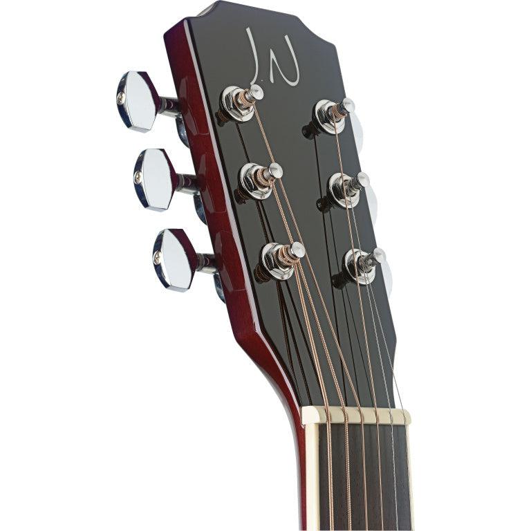 J.N Guitars BES-ACE TRB Transparent redburst auditorium guitar m/massiv gran dæk og B-Band Pick-Up
