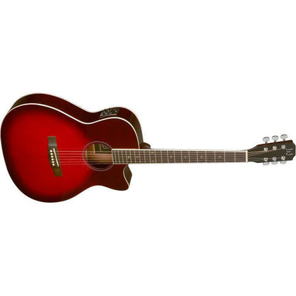 J.N Guitars BES-ACE TRB Transparent redburst auditorium guitar m/massiv gran dæk og B-Band Pick-Up