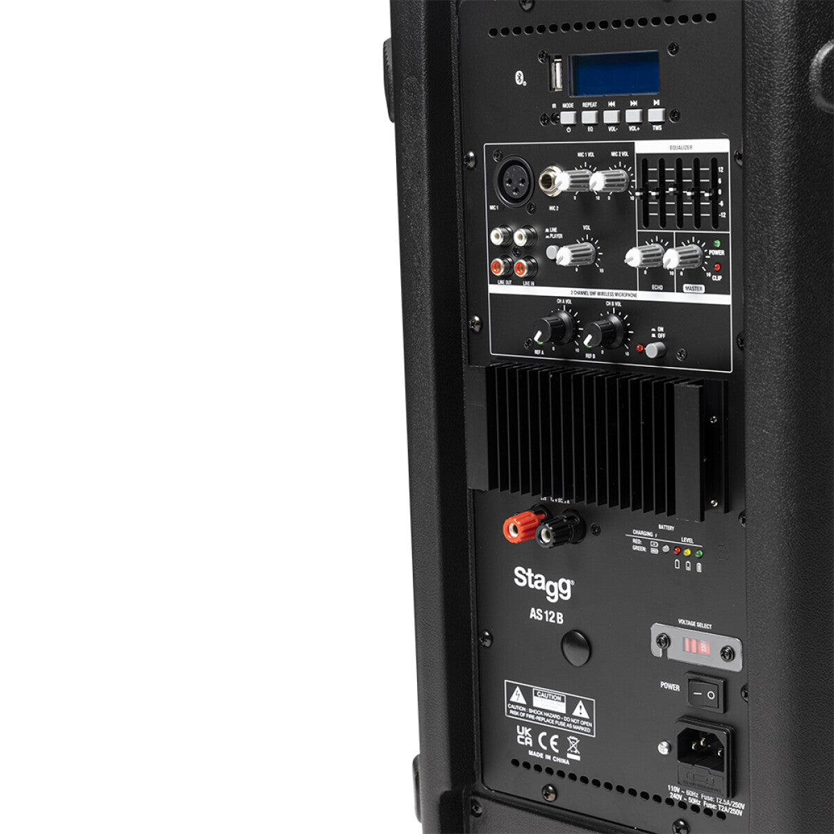 Stagg AS12B EU+UK – 12" batteridrevet aktiv højttaler med Bluetooth og 2 trådløse mikrofoner
