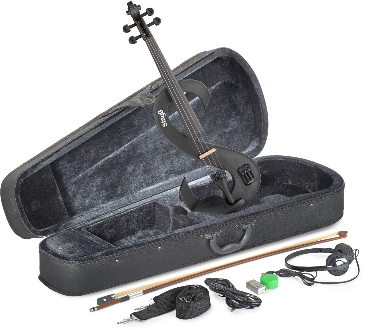 Stagg EVN 4/4 MBK – Elektrisk 4/4 violin med tilbehør, Metallic Black