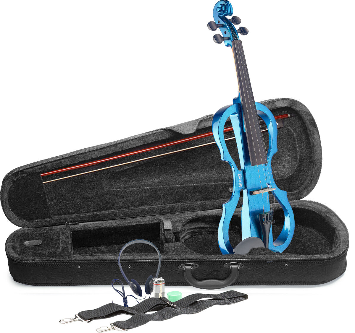 Stagg EVN X-4/4 MBL – Elektrisk 4/4 violin med tilbehør, Metallic Blue