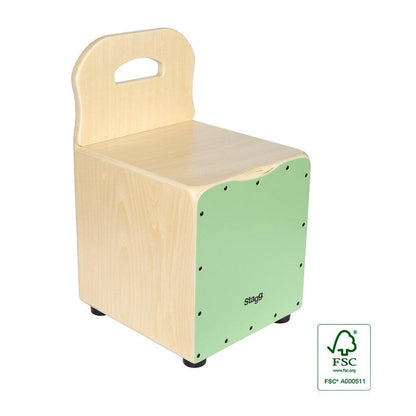 Stagg Basswood Kid'S Cajón With Easygo Backrest, Green Front Board