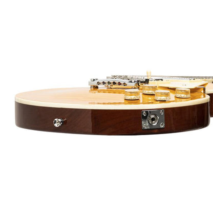 Stagg Deluxe-serien, massiv mahogni med AAA-flammet ahorntop, Honningfarvet