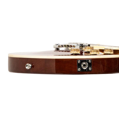 Stagg Deluxe-serien, massiv mahogni med AAA-flammet ahorntop, Vinrød