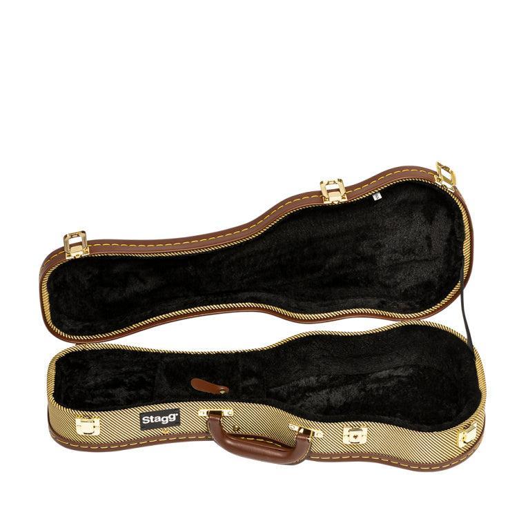 Stagg GCX-UKS GD – Hardcase til sopran ukulele, vintage tweed guld