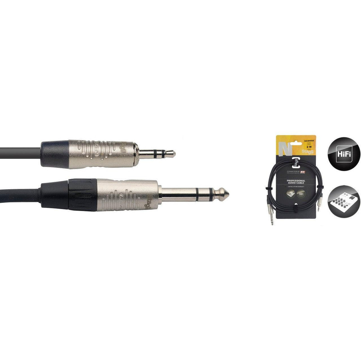 Stagg NAC(X)MPSPSR – N Series stereokabel 3,5 mm mini-jack til 6,3 mm jack