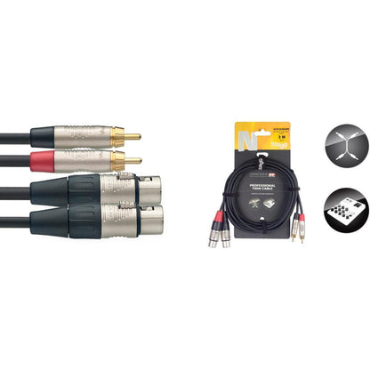 Stagg NTC3CMXFR – Twin kabel 2 x RCA til 2 x XLR hun, 3 meter