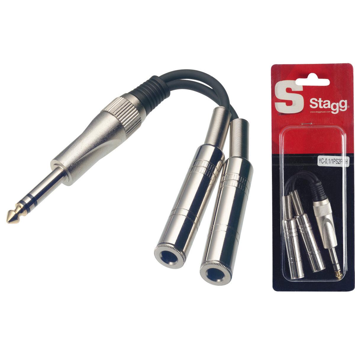 Stagg YC-0,1/1PS2PFH – Y-adapterkabel 6,3 mm stereo jack han til 2 x mono jack hun