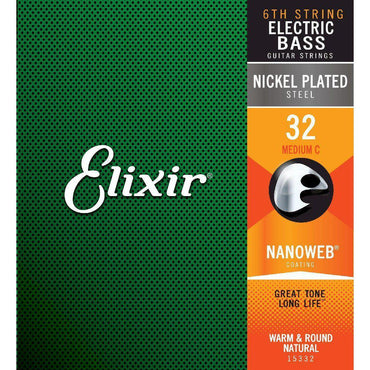 Emballage med Elixir Nanoweb basstrenge til 6-strenget elektrisk bas, medium C.