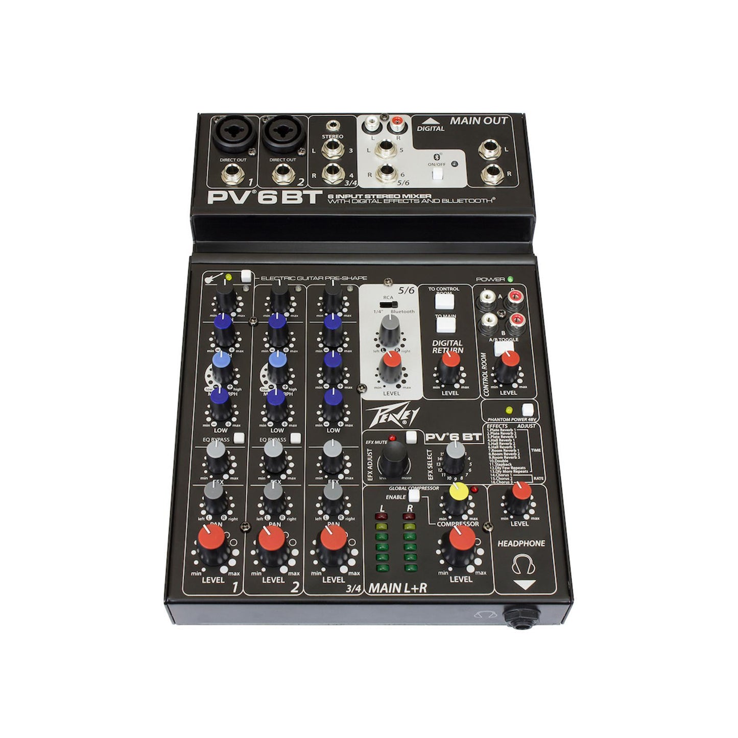 Peavey PV-6BT 6-kanals mixer m/USB og Bluetooth