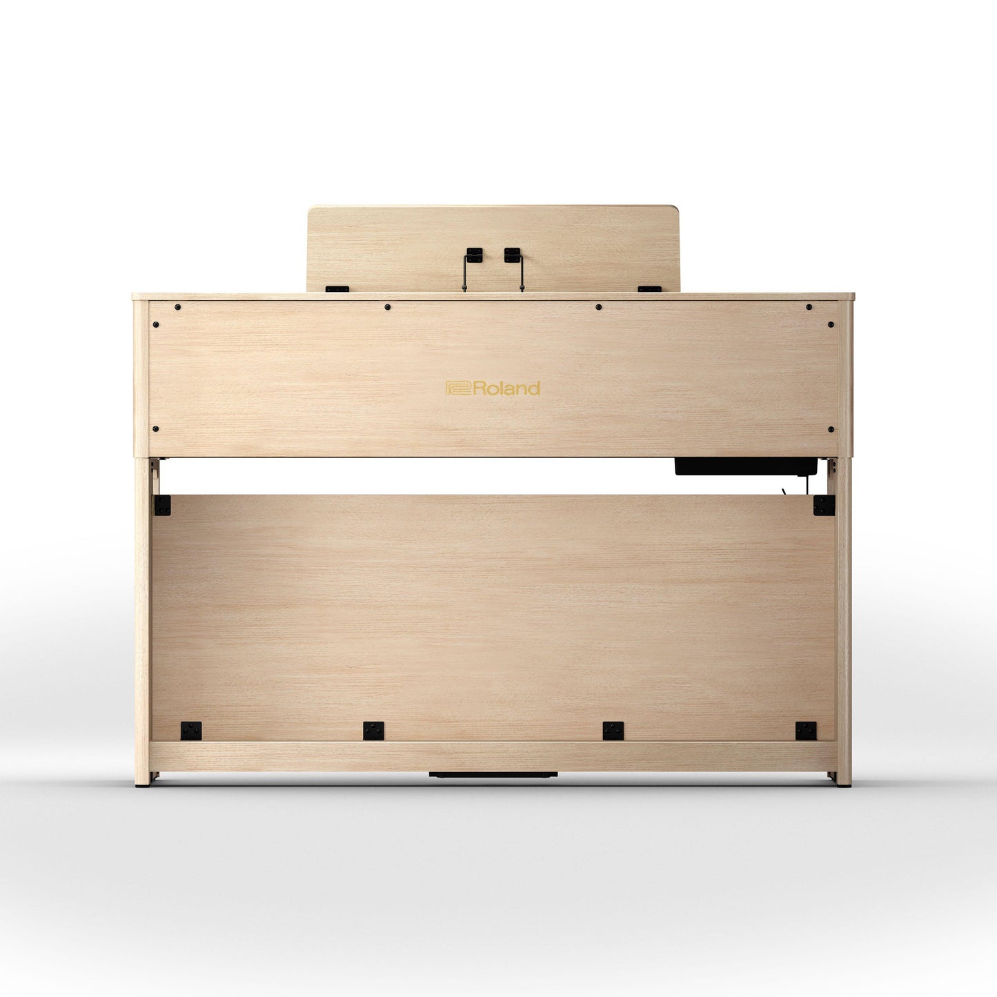Digitalpiano i lyst trædesign med moderne og elegant finish set bagfra