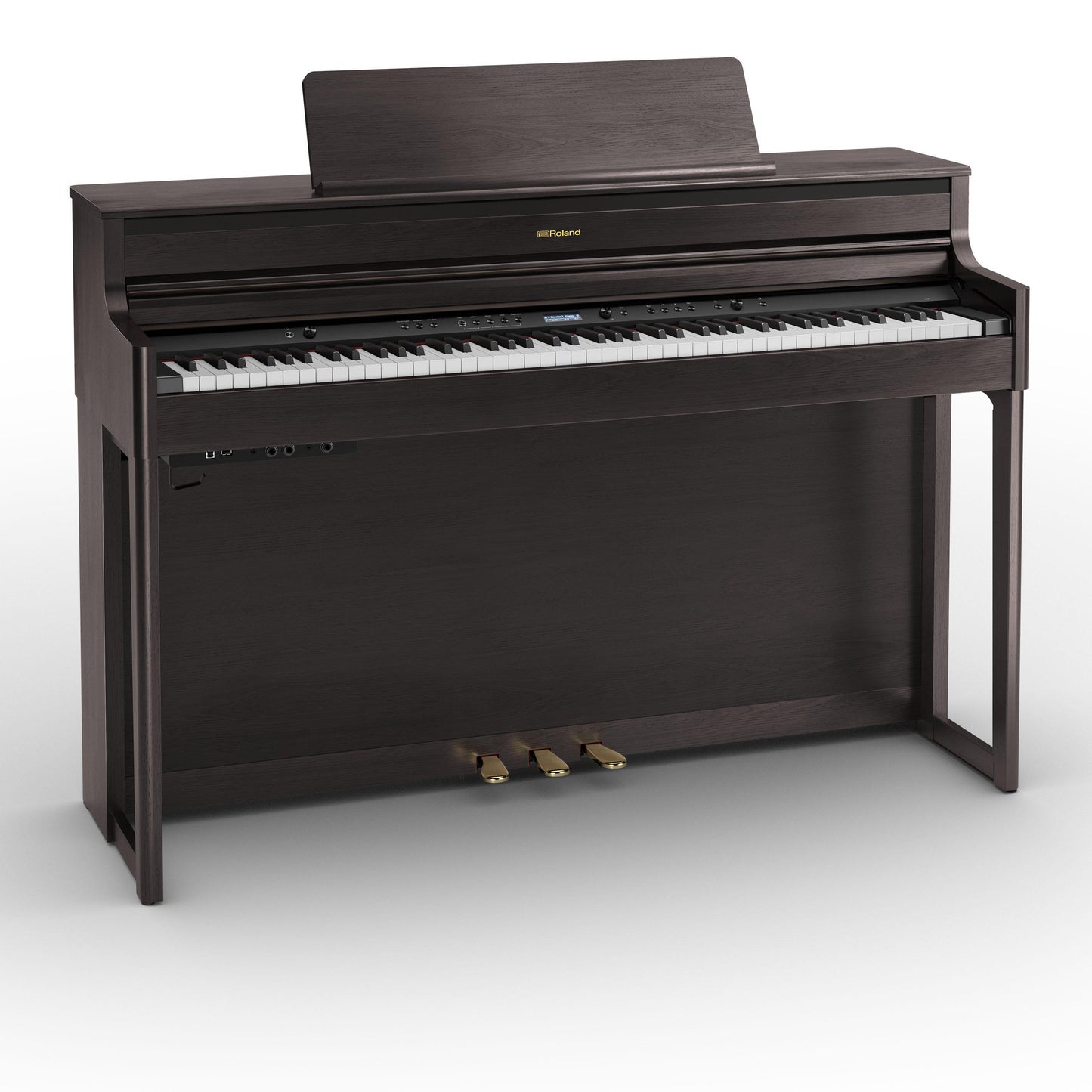 Sort digitalpiano med fuld keyboard og tre pedaler i elegant design