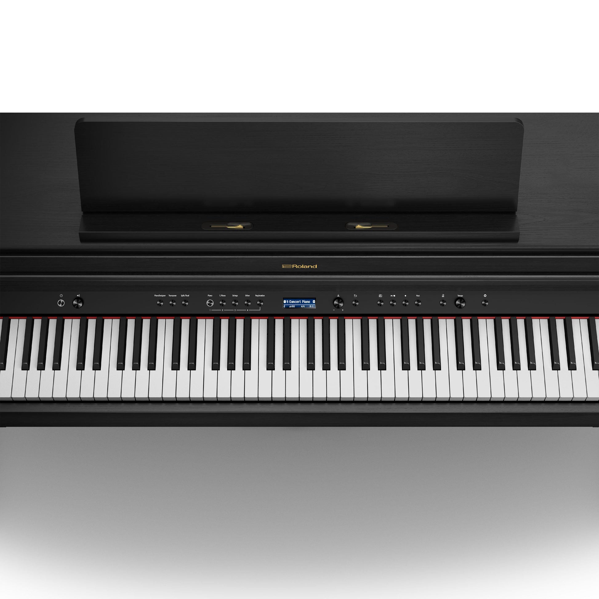 Sort digitalpiano med fuldt tastatur og kontrolpanel i elegant design