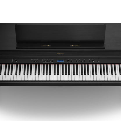 Sort digitalpiano med fuldt tastatur og kontrolpanel i elegant design
