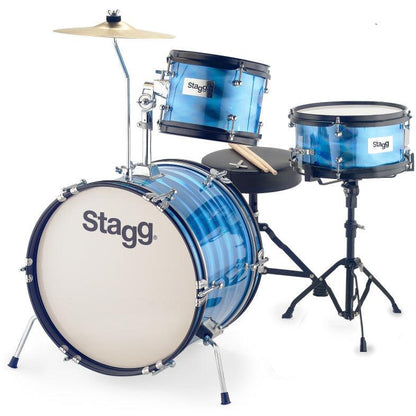 Stagg Complete Junior Drum Kit with Stands, Pedal, Cymbal and Chair 8"/10"/16", Blue