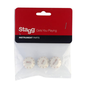 Stagg volume og 2 x tone knapper til S type elektrisk guitar, hvid med guld skrift