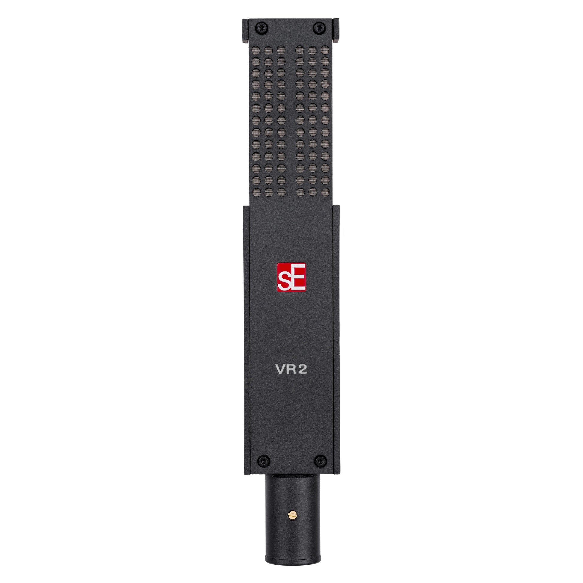 Sorte båndmikrofon med perforeret øvre del og sE Electronics logo i midten
